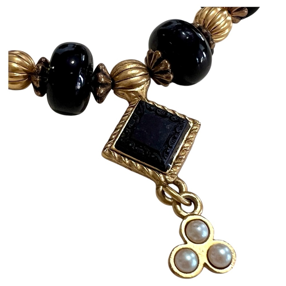 Vintage Robert Rose Black Gold Pearl Beaded Dangle Necklace